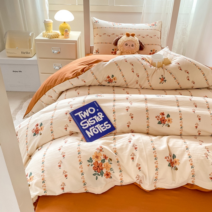 91家纺网 家纺一手货源 找家纺 芷凡家纺 2025新款水洗棉双层纱学生三件套宿舍上下铺三件套 揽月