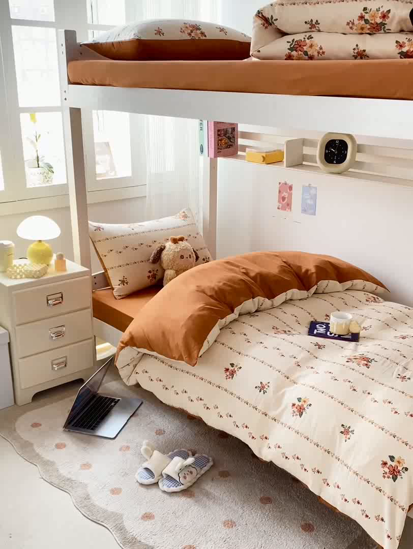 91家纺网 家纺一手货源 找家纺 芷凡家纺 2025新款水洗棉双层纱学生三件套宿舍上下铺三件套 揽月