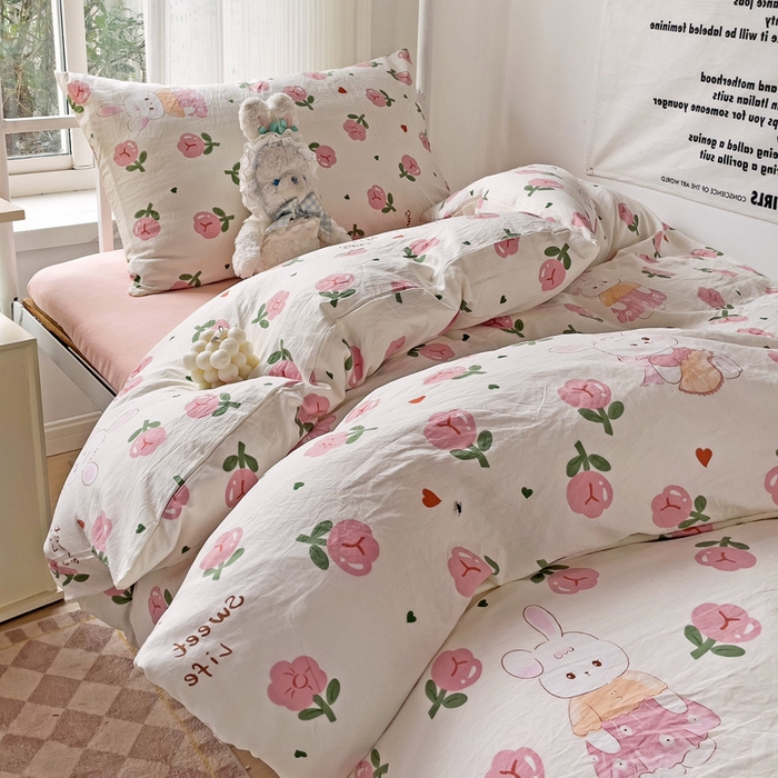 91家纺网 家纺一手货源 找家纺 芷凡家纺 2025新款水洗棉双层纱学生三件套宿舍上下铺三件套 曼塔玫瑰