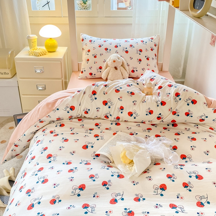 91家纺网 家纺一手货源 找家纺 芷凡家纺 2025新款水洗棉双层纱学生三件套宿舍上下铺三件套 莓果