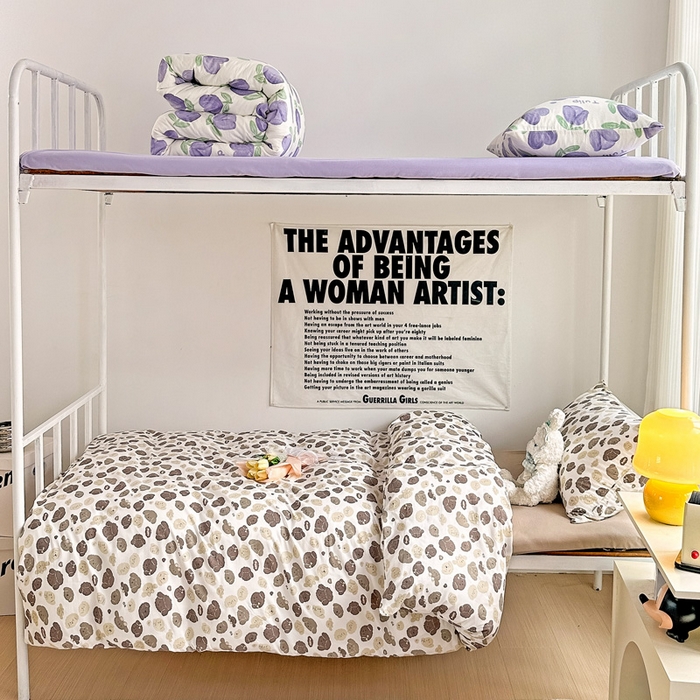 91家纺网 家纺一手货源 找家纺 芷凡家纺 2025新款水洗棉双层纱学生三件套宿舍上下铺三件套 萌萌狗