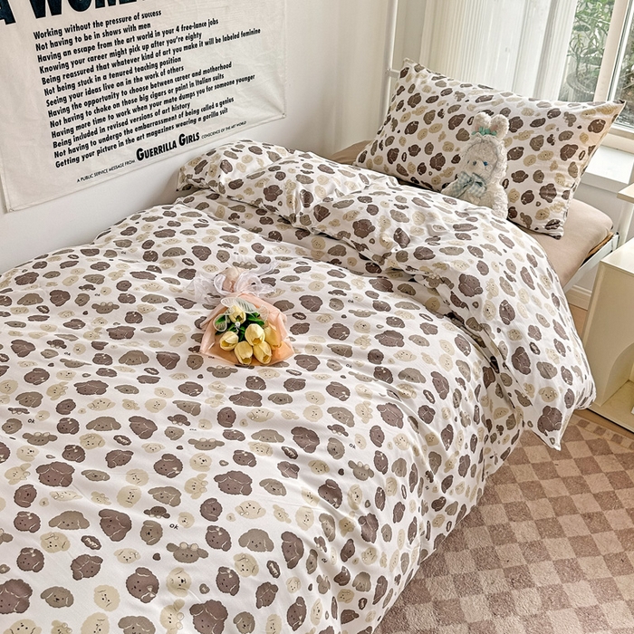 91家纺网 家纺一手货源 找家纺 芷凡家纺 2025新款水洗棉双层纱学生三件套宿舍上下铺三件套 萌萌狗