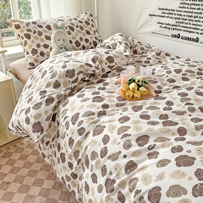 91家纺网 家纺一手货源 找家纺 芷凡家纺 2025新款水洗棉双层纱学生三件套宿舍上下铺三件套 萌萌狗