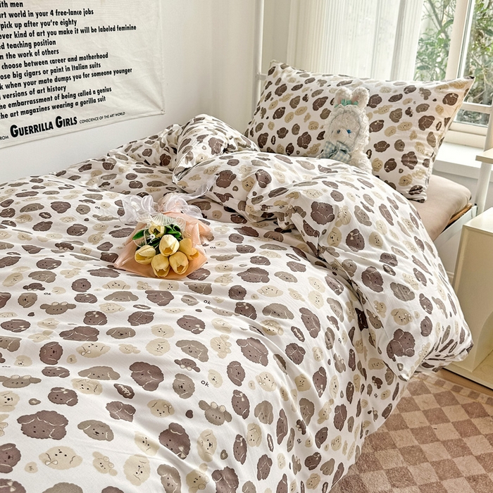 91家纺网 家纺一手货源 找家纺 芷凡家纺 2025新款水洗棉双层纱学生三件套宿舍上下铺三件套 萌萌狗