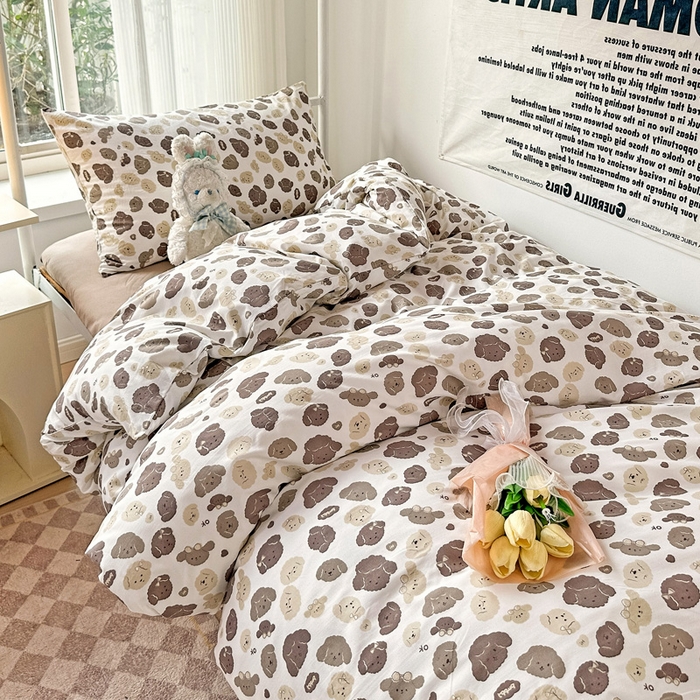 91家纺网 家纺一手货源 找家纺 芷凡家纺 2025新款水洗棉双层纱学生三件套宿舍上下铺三件套 萌萌狗