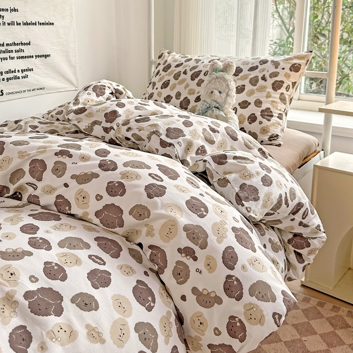 91家纺网 家纺一手货源 找家纺 芷凡家纺 2025新款水洗棉双层纱学生三件套宿舍上下铺三件套 萌萌狗