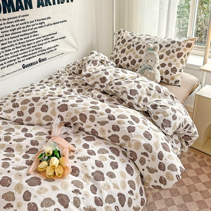 91家纺网 家纺一手货源 找家纺 芷凡家纺 2025新款水洗棉双层纱学生三件套宿舍上下铺三件套 萌萌狗