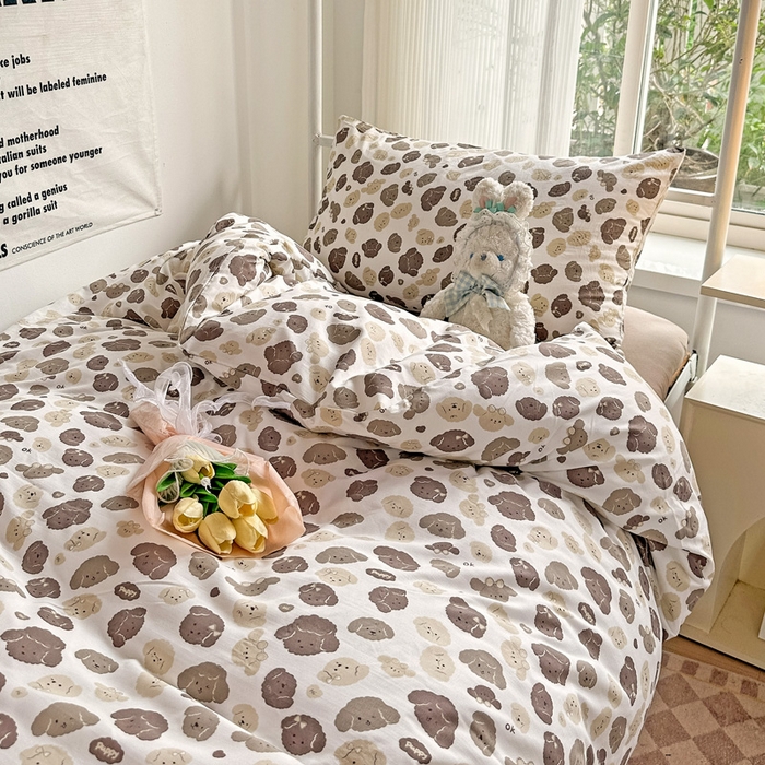 91家纺网 家纺一手货源 找家纺 芷凡家纺 2025新款水洗棉双层纱学生三件套宿舍上下铺三件套 萌萌狗