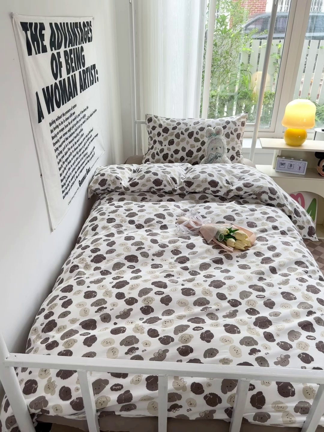 91家纺网 家纺一手货源 找家纺 芷凡家纺 2025新款水洗棉双层纱学生三件套宿舍上下铺三件套 萌萌狗