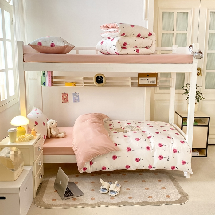 91家纺网 家纺一手货源 找家纺 芷凡家纺 2025新款水洗棉双层纱学生三件套宿舍上下铺三件套 暮烟