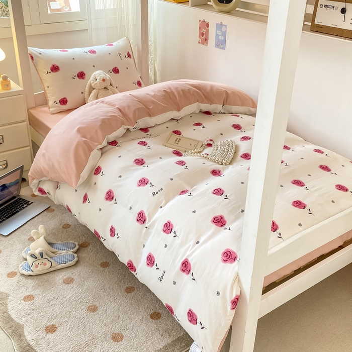 91家纺网 家纺一手货源 找家纺 芷凡家纺 2025新款水洗棉双层纱学生三件套宿舍上下铺三件套 暮烟