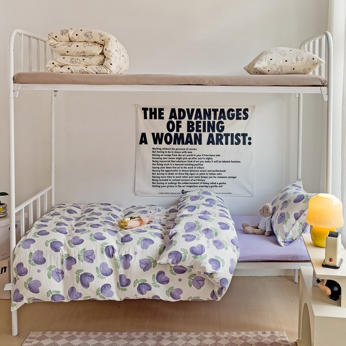 91家纺网 家纺一手货源 找家纺 芷凡家纺 2025新款水洗棉双层纱学生三件套宿舍上下铺三件套 南岛小镇