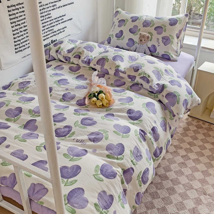 91家纺网 家纺一手货源 找家纺 芷凡家纺 2025新款水洗棉双层纱学生三件套宿舍上下铺三件套 南岛小镇