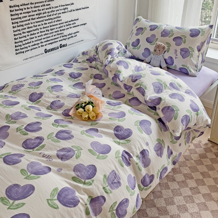 91家纺网 家纺一手货源 找家纺 芷凡家纺 2025新款水洗棉双层纱学生三件套宿舍上下铺三件套 南岛小镇