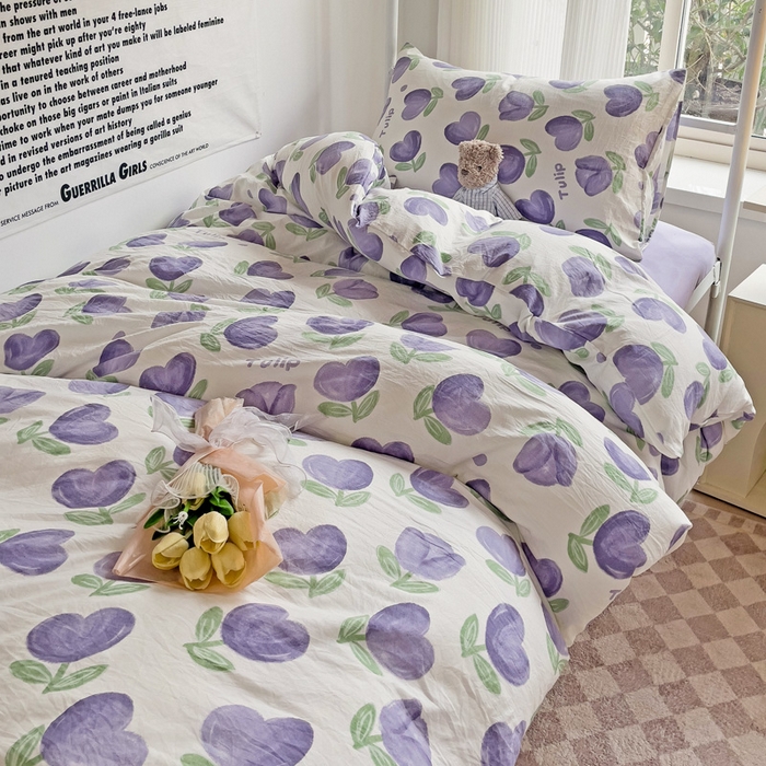 91家纺网 家纺一手货源 找家纺 芷凡家纺 2025新款水洗棉双层纱学生三件套宿舍上下铺三件套 南岛小镇