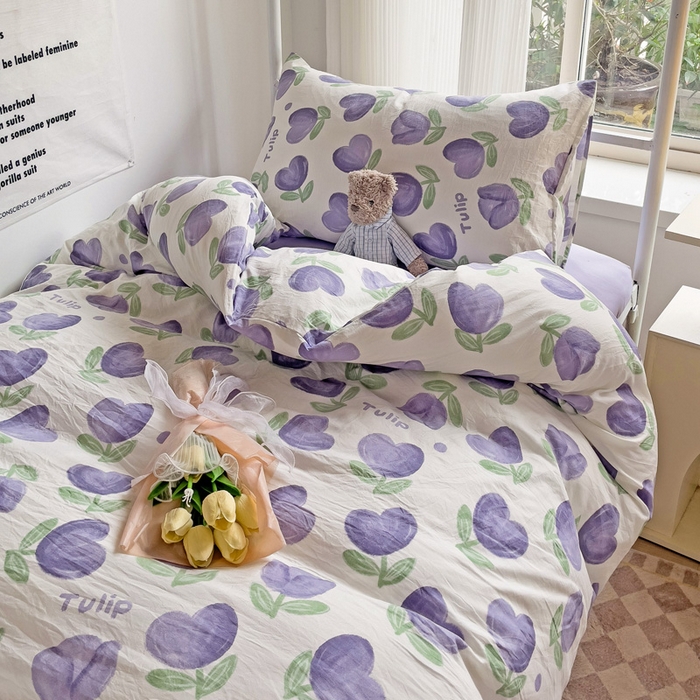 91家纺网 家纺一手货源 找家纺 芷凡家纺 2025新款水洗棉双层纱学生三件套宿舍上下铺三件套 南岛小镇