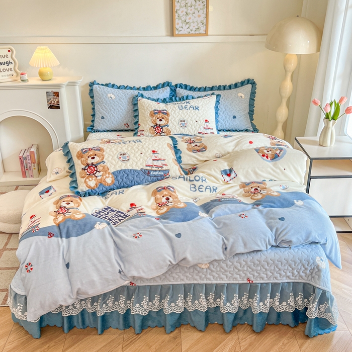 91家纺网 家纺一手货源 找家纺 金梦家居 2025新款高克重牛奶绒印花床盖四件套 梦想起航