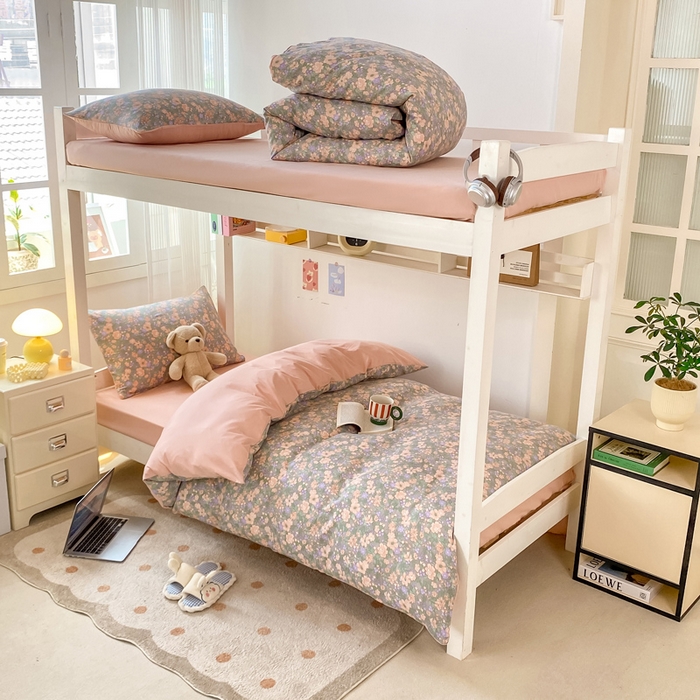 芷凡家纺 2025新款水洗棉双层纱学生三件套宿舍上下铺三件套 甜心芭乐