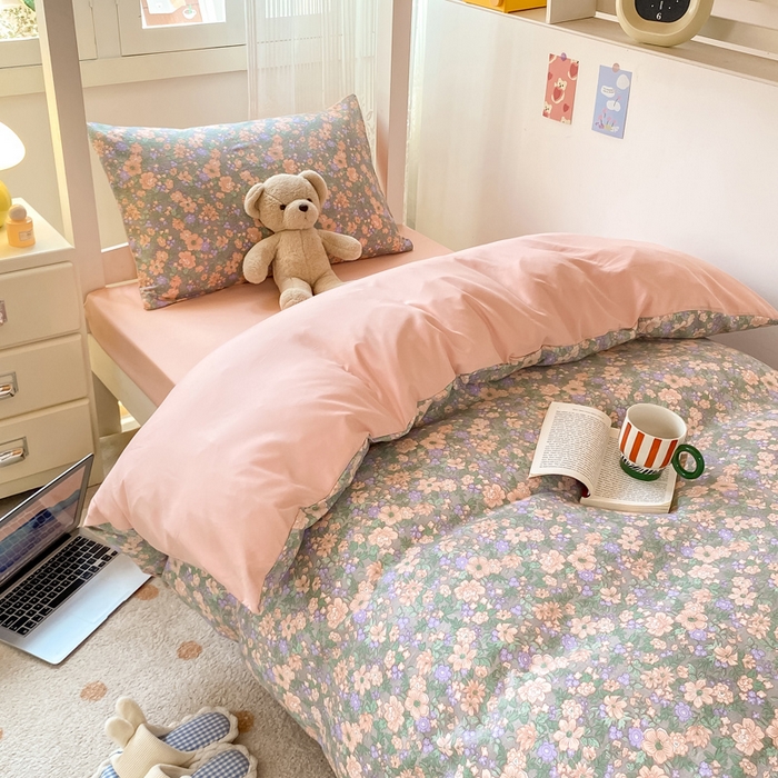 91家纺网 家纺一手货源 找家纺 芷凡家纺 2025新款水洗棉双层纱学生三件套宿舍上下铺三件套 甜心芭乐