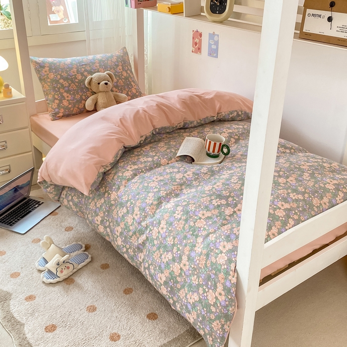 91家纺网 家纺一手货源 找家纺 芷凡家纺 2025新款水洗棉双层纱学生三件套宿舍上下铺三件套 甜心芭乐