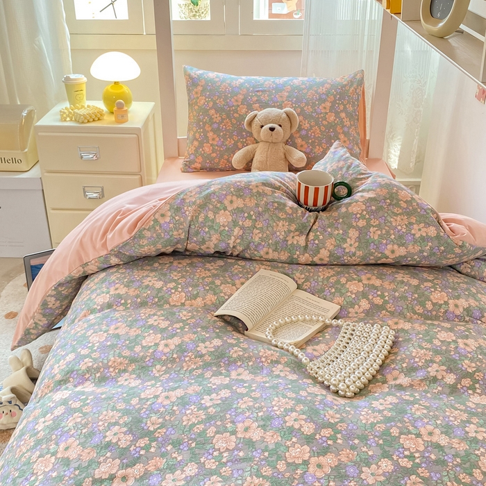 91家纺网 家纺一手货源 找家纺 芷凡家纺 2025新款水洗棉双层纱学生三件套宿舍上下铺三件套 甜心芭乐