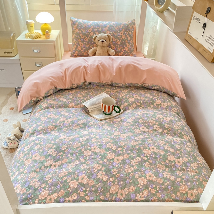 91家纺网 家纺一手货源 找家纺 芷凡家纺 2025新款水洗棉双层纱学生三件套宿舍上下铺三件套 甜心芭乐