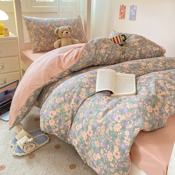 91家纺网 家纺一手货源 找家纺 芷凡家纺 2025新款水洗棉双层纱学生三件套宿舍上下铺三件套 甜心芭乐