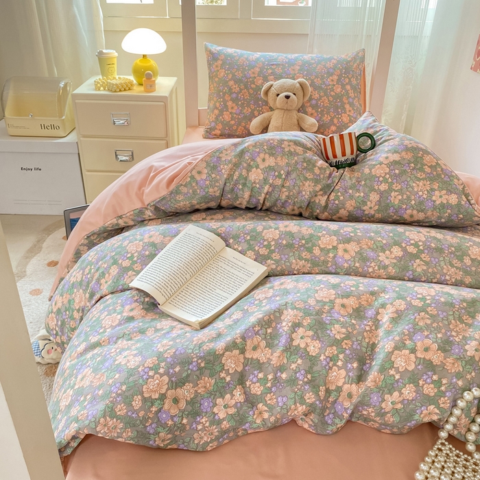 91家纺网 家纺一手货源 找家纺 芷凡家纺 2025新款水洗棉双层纱学生三件套宿舍上下铺三件套 甜心芭乐