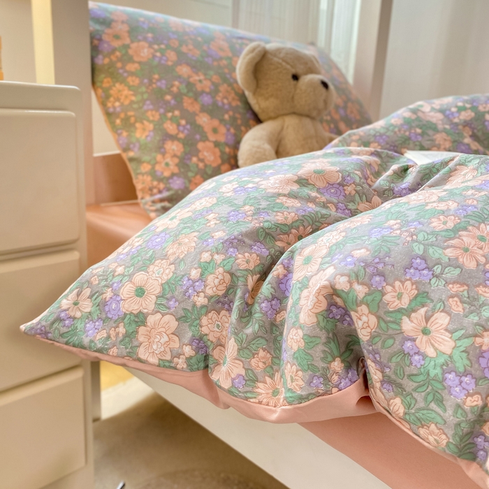 91家纺网 家纺一手货源 找家纺 芷凡家纺 2025新款水洗棉双层纱学生三件套宿舍上下铺三件套 甜心芭乐