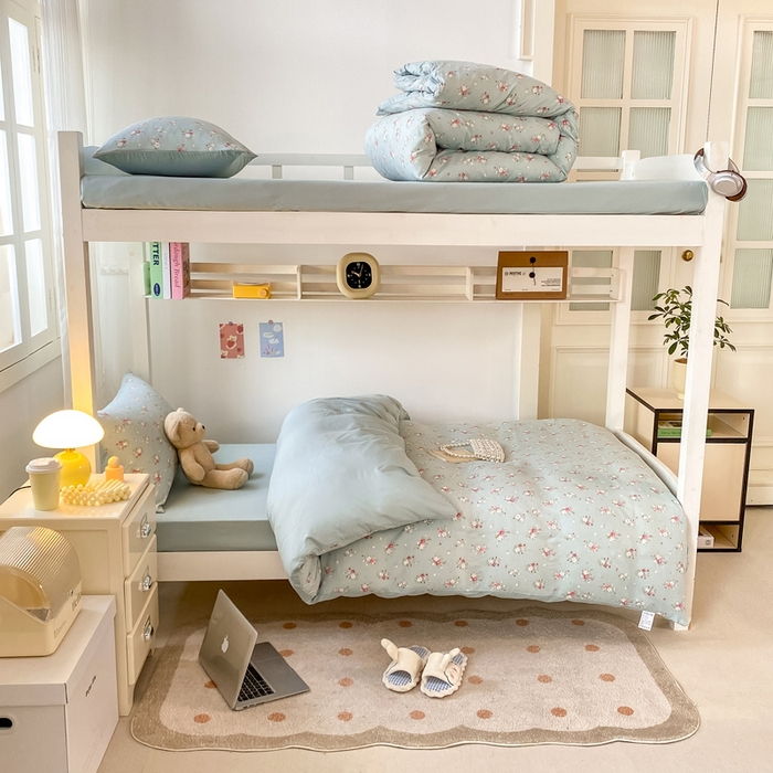 91家纺网 家纺一手货源 找家纺 芷凡家纺 2025新款水洗棉双层纱学生三件套宿舍上下铺三件套 温茶