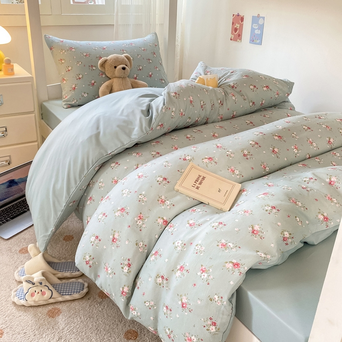 91家纺网 家纺一手货源 找家纺 芷凡家纺 2025新款水洗棉双层纱学生三件套宿舍上下铺三件套 温茶