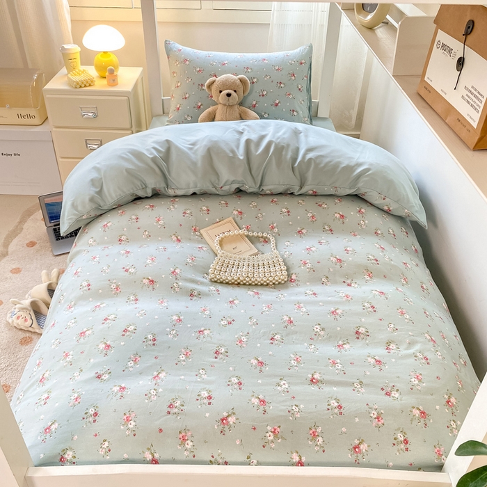 91家纺网 家纺一手货源 找家纺 芷凡家纺 2025新款水洗棉双层纱学生三件套宿舍上下铺三件套 温茶