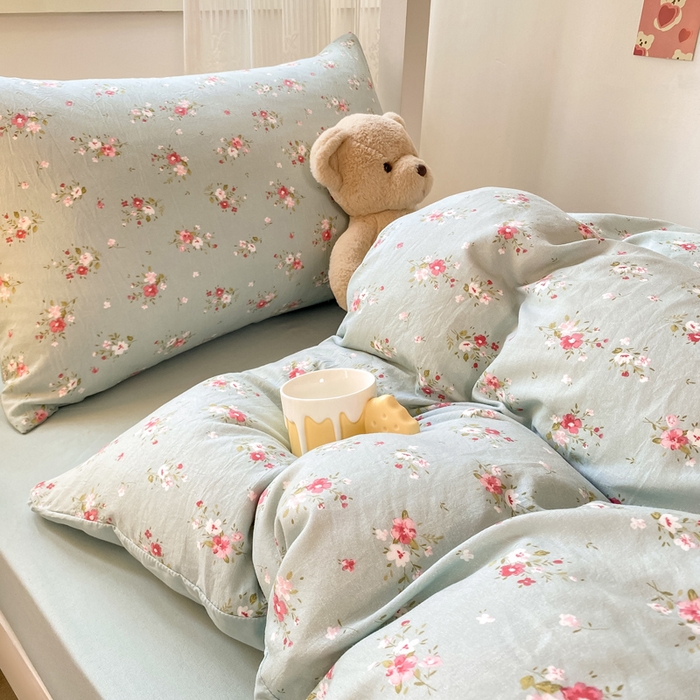 91家纺网 家纺一手货源 找家纺 芷凡家纺 2025新款水洗棉双层纱学生三件套宿舍上下铺三件套 温茶