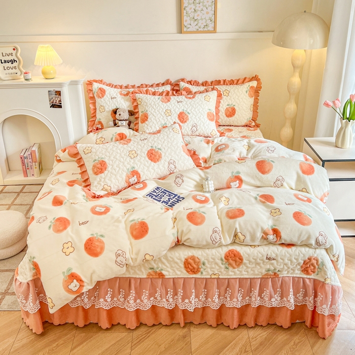 金梦家居 2025新款高克重牛奶绒印花床盖四件套 心想事成