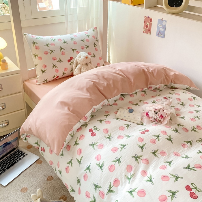 91家纺网 家纺一手货源 找家纺 芷凡家纺 2025新款水洗棉双层纱学生三件套宿舍上下铺三件套 雾恋