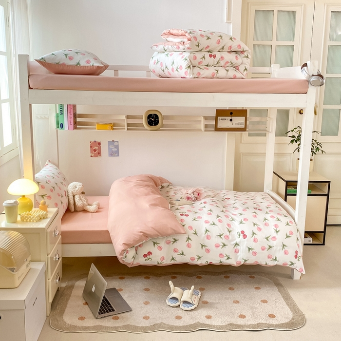 91家纺网 家纺一手货源 找家纺 芷凡家纺 2025新款水洗棉双层纱学生三件套宿舍上下铺三件套 雾恋