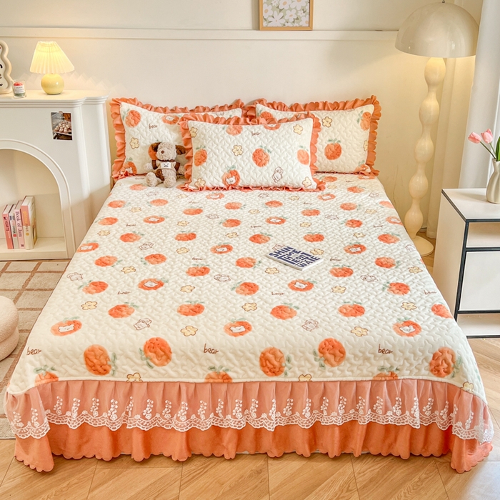 91家纺网 家纺一手货源 找家纺 金梦家居 2025新款高克重牛奶绒印花床盖四件套 心想事成