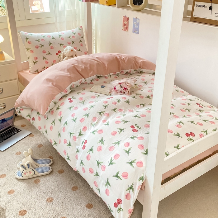 91家纺网 家纺一手货源 找家纺 芷凡家纺 2025新款水洗棉双层纱学生三件套宿舍上下铺三件套 雾恋