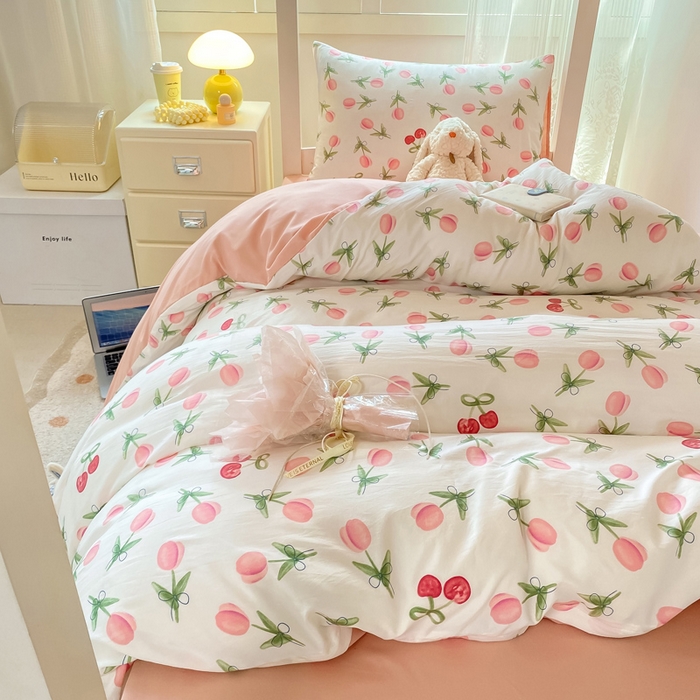 91家纺网 家纺一手货源 找家纺 芷凡家纺 2025新款水洗棉双层纱学生三件套宿舍上下铺三件套 雾恋