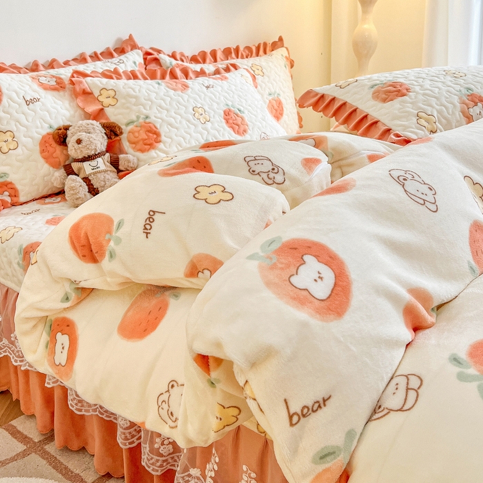 91家纺网 家纺一手货源 找家纺 金梦家居 2025新款高克重牛奶绒印花床盖四件套 心想事成