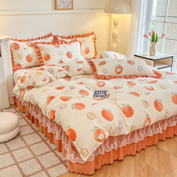 91家纺网 家纺一手货源 找家纺 金梦家居 2025新款高克重牛奶绒印花床盖四件套 心想事成