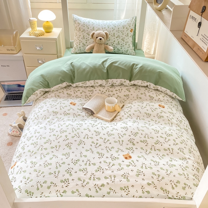 91家纺网 家纺一手货源 找家纺 芷凡家纺 2025新款水洗棉双层纱学生三件套宿舍上下铺三件套 巷里