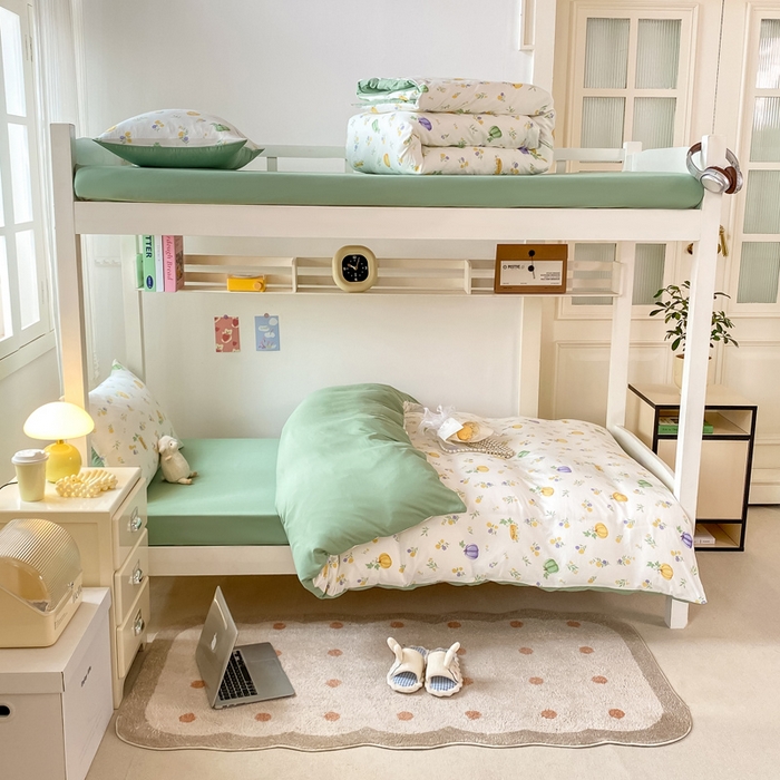 91家纺网 家纺一手货源 找家纺 芷凡家纺 2025新款水洗棉双层纱学生三件套宿舍上下铺三件套 小南瓜