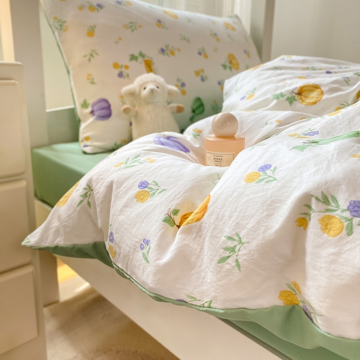 91家纺网 家纺一手货源 找家纺 芷凡家纺 2025新款水洗棉双层纱学生三件套宿舍上下铺三件套 小南瓜