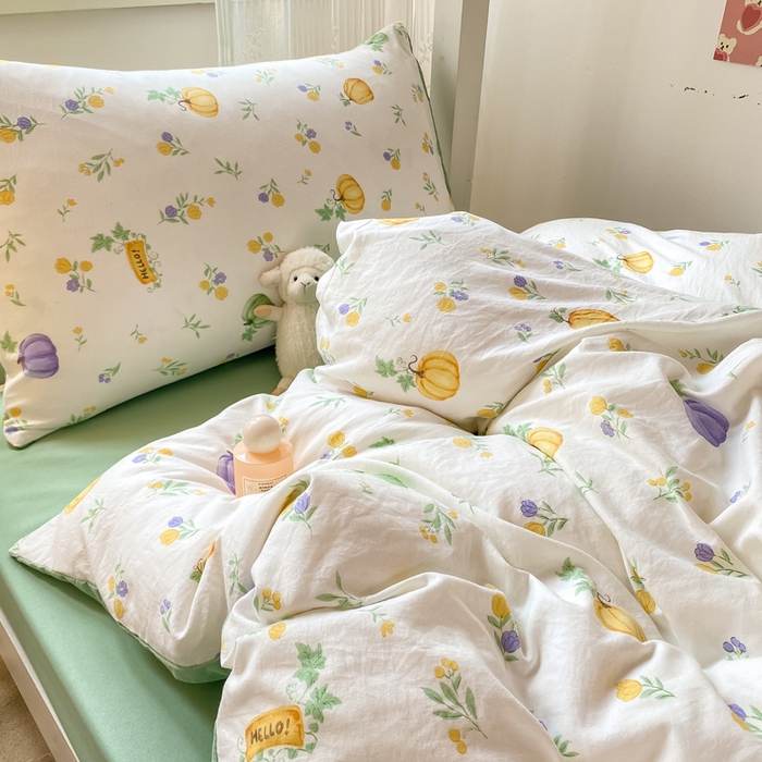 91家纺网 家纺一手货源 找家纺 芷凡家纺 2025新款水洗棉双层纱学生三件套宿舍上下铺三件套 小南瓜