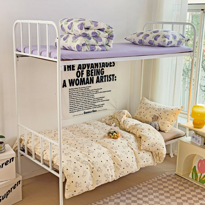 芷凡家纺 2025新款水洗棉双层纱学生三件套宿舍上下铺三件套 小熊院长