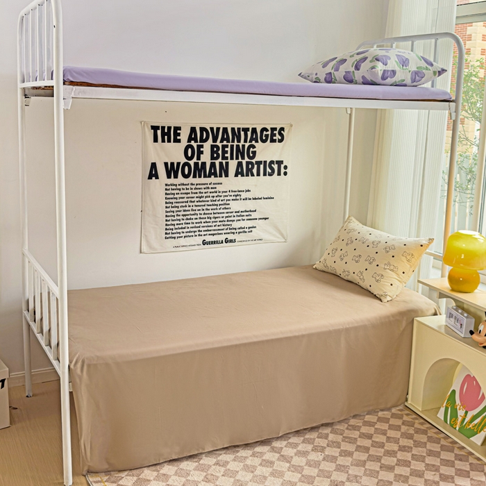 91家纺网 家纺一手货源 找家纺 芷凡家纺 2025新款水洗棉双层纱学生三件套宿舍上下铺三件套 小熊院长