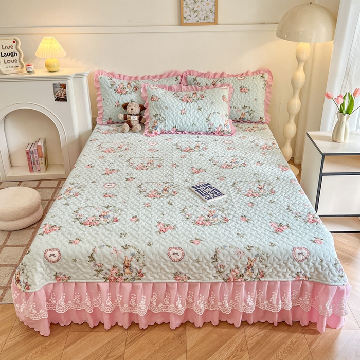 91家纺网 家纺一手货源 找家纺 金梦家居 2025新款高克重牛奶绒印花床盖四件套 欢喜小兔