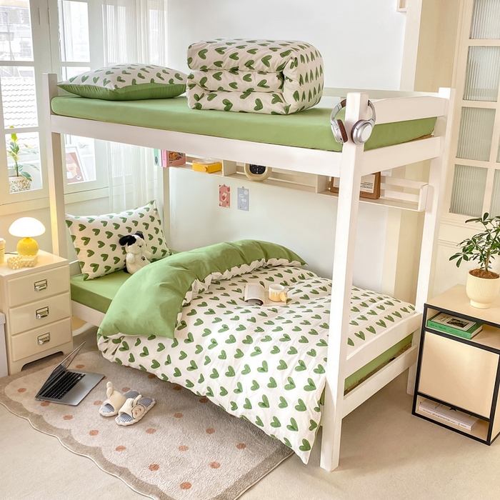 芷凡家纺 2025新款水洗棉双层纱学生三件套宿舍上下铺三件套 心许