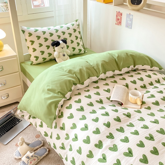 91家纺网 家纺一手货源 找家纺 芷凡家纺 2025新款水洗棉双层纱学生三件套宿舍上下铺三件套 心许